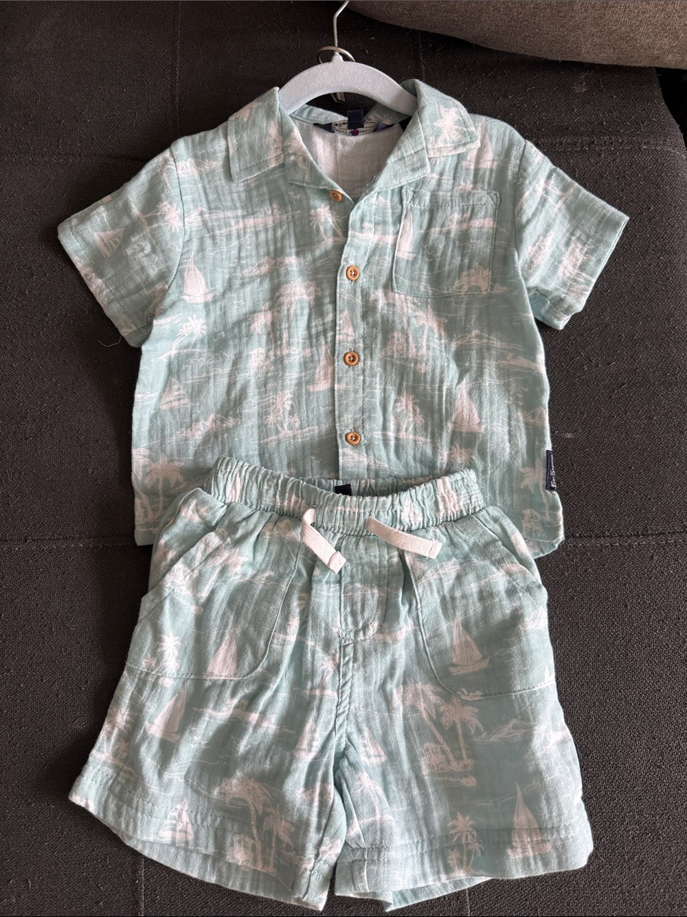 Ben Sherman Light Aqua Palm & Sailboat Set